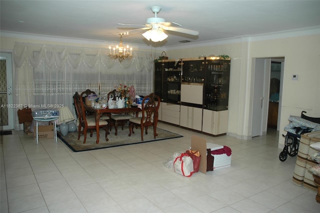 12385 NW 4th Ave, North Miami, FL 33168 - dining room with a chandelier, ceiling fan, and ornamental molding