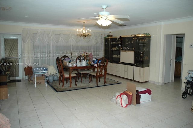 12385 NW 4th Ave, North Miami, FL 33168 - dining area featuring a chandelier, ornamental molding, and a ceiling fan