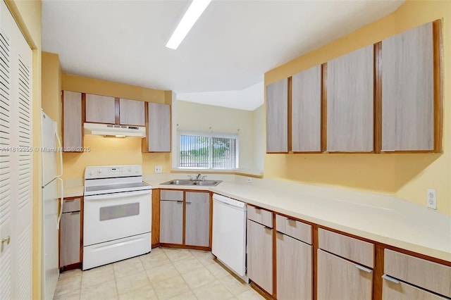 3401 NW 44th St Unit 201, Oakland Park, FL 33309 - kitchen featuring white appliances, under cabinet range hood, and light countertops