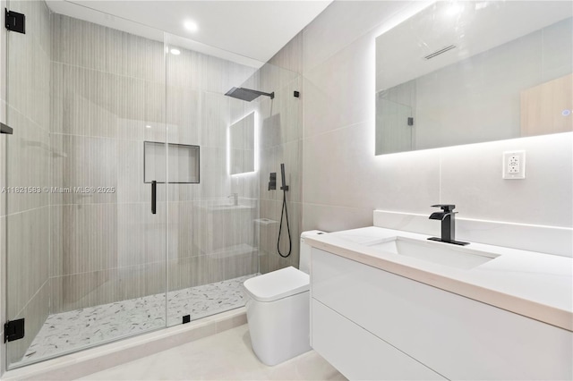 3002 SW 151st Ct, Miami, FL 33185 - bathroom featuring vanity, a stall shower, and recessed lighting
