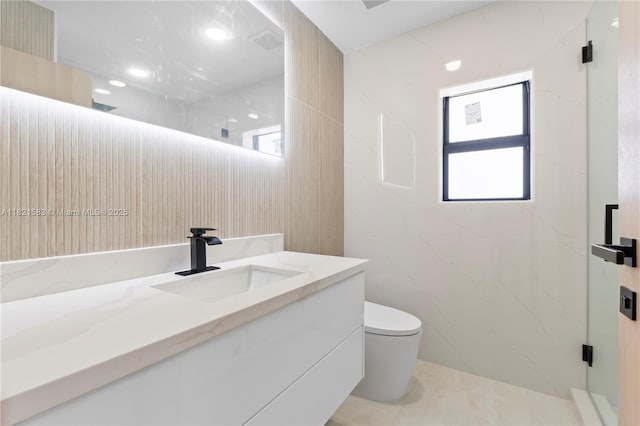 3002 SW 151st Ct, Miami, FL 33185 - bathroom featuring a marble finish shower, vanity, and plenty of natural light