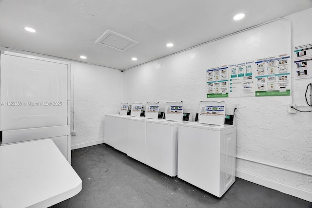 7403 SW 82nd St Unit 207N, Miami, FL 33143 - community laundry room featuring a textured wall, attic access, recessed lighting, and separate washer and dryer