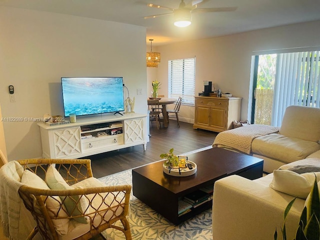 150 Pineview Rd Unit D4, Jupiter, FL 33469 - living room with dark wood-style flooring and ceiling fan