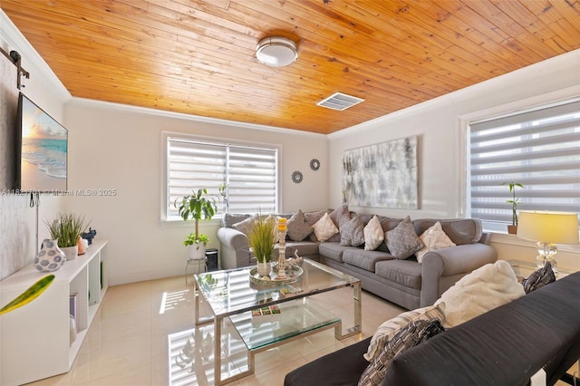 18401 SW 115th Ave, Miami, FL 33157 - tiled living room featuring healthy amount of natural light, ornamental molding, and wood ceiling