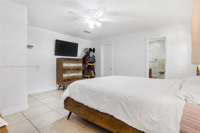 3430 NW 16th St, Miami, FL 33125 - bedroom featuring light tile patterned floors, ceiling fan, and ensuite bath