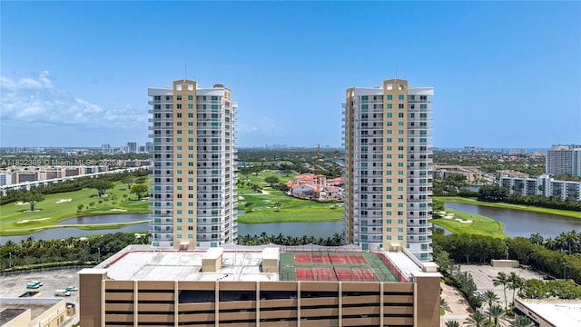 1755 E Hallandale Beach Blvd Unit 608E, Hallandale Beach, FL 33009 - view of building exterior featuring golf course view, a water view, and a view of city