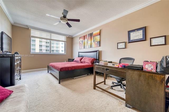 1755 E Hallandale Beach Blvd Unit 608E, Hallandale Beach, FL 33009 - carpeted bedroom featuring crown molding, a textured ceiling, an office area, and ceiling fan