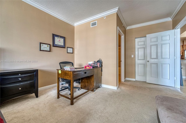 1755 E Hallandale Beach Blvd Unit 608E, Hallandale Beach, FL 33009 - home office featuring carpet floors, ornamental molding, and a textured ceiling
