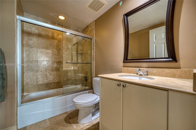 1755 E Hallandale Beach Blvd Unit 608E, Hallandale Beach, FL 33009 - bathroom featuring vanity, enclosed tub / shower combo, tile patterned floors, and recessed lighting