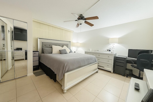 12500 SW 5th Ct Unit 112M, Pembroke Pines, FL 33027 - bedroom featuring light tile patterned floors, ceiling fan, and a desk
