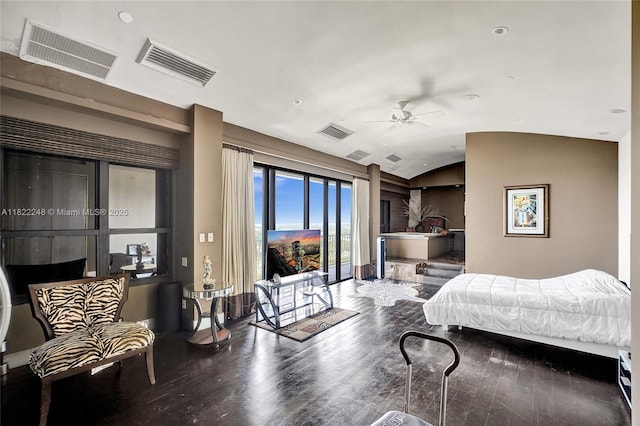 780 NE 69th St Unit T-1A, Miami, FL 33138 - bedroom featuring lofted ceiling, wood finished floors, access to outside, and ceiling fan