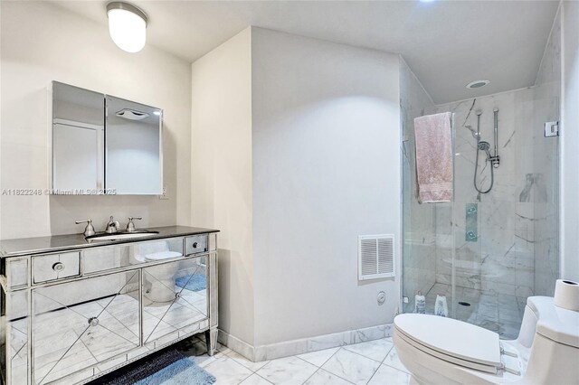 780 NE 69th St Unit T-1A, Miami, FL 33138 - bathroom featuring marble look tiles, a stall shower, and vanity
