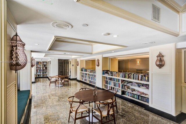 780 NE 69th St Unit T-1A, Miami, FL 33138 - dining space with a tray ceiling, granite tiled floors, and recessed lighting