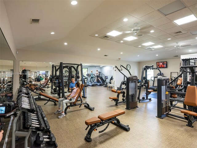4650 Kittiwake Ct Unit 4650, Boynton Beach, FL 33436 - exercise room featuring ceiling fan and recessed lighting