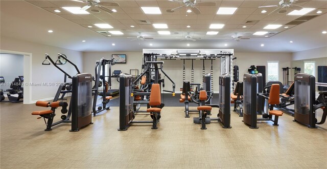 4650 Kittiwake Ct Unit 4650, Boynton Beach, FL 33436 - workout area with a paneled ceiling and ceiling fan