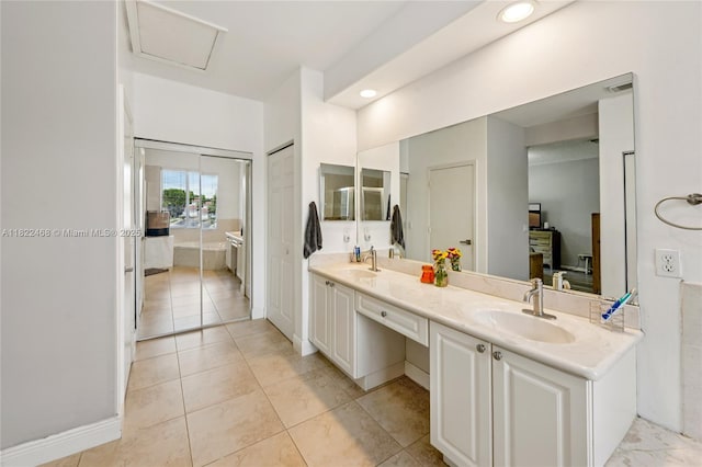 1745 NW 77th Ave, Pembroke Pines, FL 33024 - bathroom featuring double vanity, tile patterned flooring, and recessed lighting