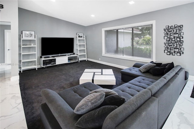 11044 NW 19th Mnr, Coral Springs, FL 33071 - living area with marble finish flooring, recessed lighting, and lofted ceiling