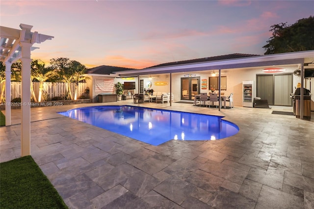 11044 NW 19th Mnr, Coral Springs, FL 33071 - view of swimming pool with a ceiling fan, a patio, an outdoor hangout area, and outdoor dining area