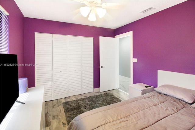 11044 NW 19th Mnr, Coral Springs, FL 33071 - bedroom featuring a closet, ceiling fan, and wood finished floors
