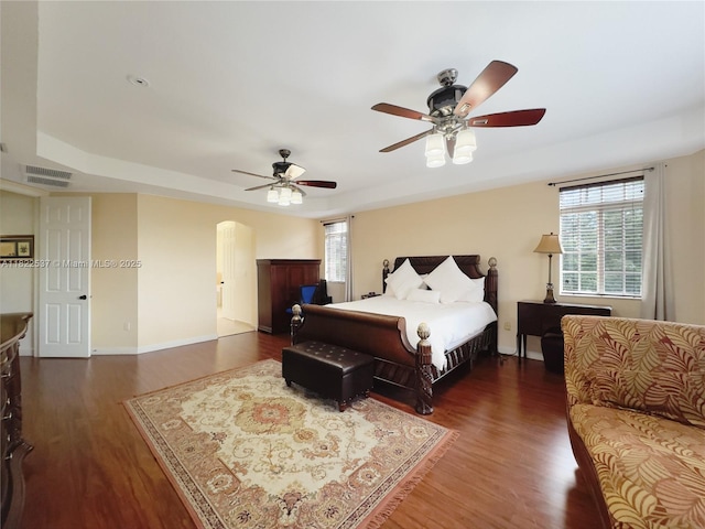 13006 SW 196th St, Miami, FL 33177 - bedroom featuring wood finished floors, a raised ceiling, and ceiling fan