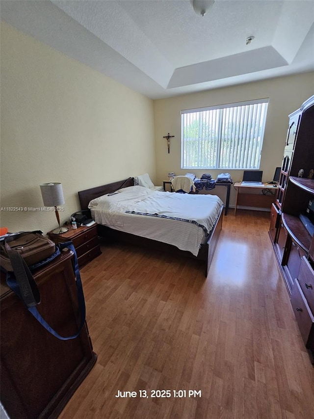 11401 NW 76th Ter, Doral, FL 33178 - bedroom featuring a tray ceiling and wood finished floors