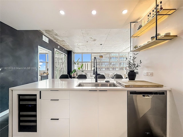 3301 NE 1st Ave Unit H1215, Miami, FL 33137 - kitchen featuring dishwasher, wine cooler, white cabinets, modern cabinets, and healthy amount of natural light