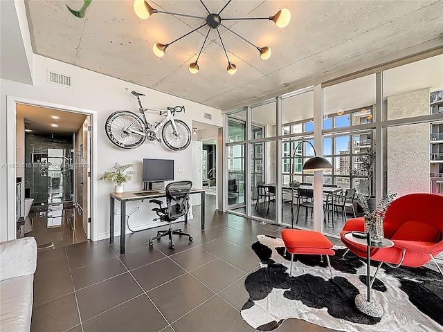 3301 NE 1st Ave Unit H1215, Miami, FL 33137 - office space featuring a wall of windows, a chandelier, and tile patterned flooring