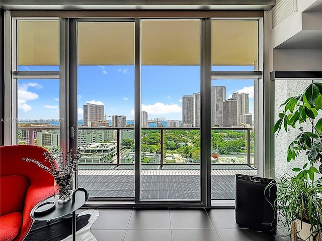 3301 NE 1st Ave Unit H1215, Miami, FL 33137 - doorway with tile patterned flooring, a skyline view, and healthy amount of natural light