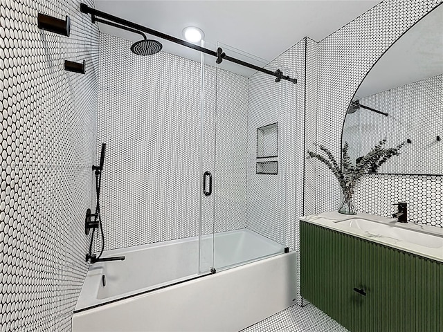 3301 NE 1st Ave Unit H1215, Miami, FL 33137 - full bathroom with shower / bath combination with glass door, vanity, and tile walls