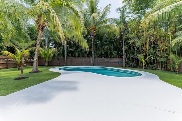 view of pool with a fenced backyard and a patio