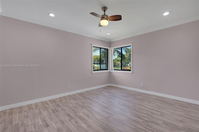 7220 NW 44th Ct, Lauderhill, FL 33319 - empty room with light wood-style flooring, recessed lighting, ceiling fan, and ornamental molding