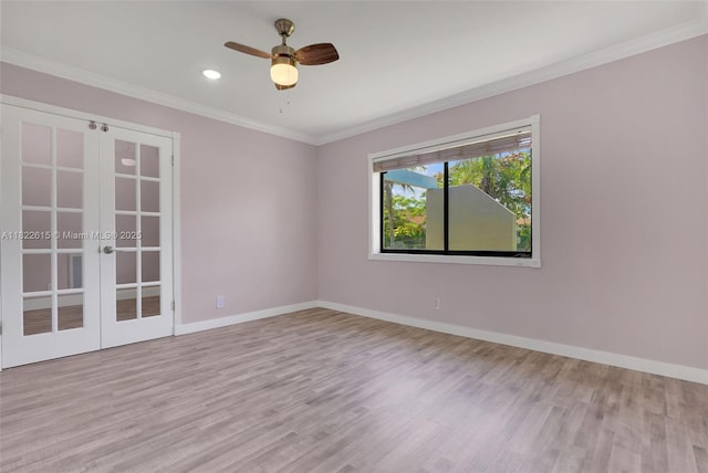 7220 NW 44th Ct, Lauderhill, FL 33319 - spare room with french doors, wood finished floors, crown molding, a ceiling fan, and recessed lighting