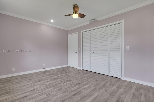 7220 NW 44th Ct, Lauderhill, FL 33319 - unfurnished bedroom featuring a closet, wood finished floors, ornamental molding, recessed lighting, and ceiling fan