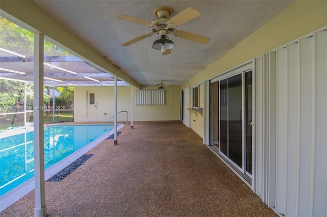 1531 SW 67th Ter, Plantation, FL 33317 - outdoor pool with a ceiling fan, a patio, and glass enclosure