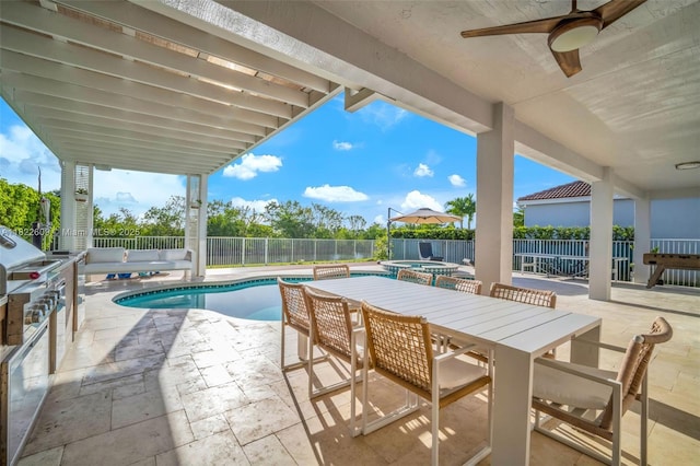 942 Lavender Cir, Weston, FL 33327 - view of pool with a patio, a fenced backyard, and a ceiling fan