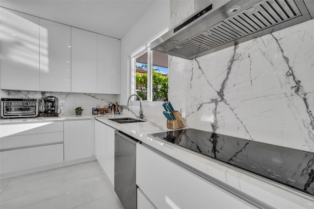 942 Lavender Cir, Weston, FL 33327 - kitchen with custom exhaust hood, modern cabinets, dishwasher, and white cabinetry