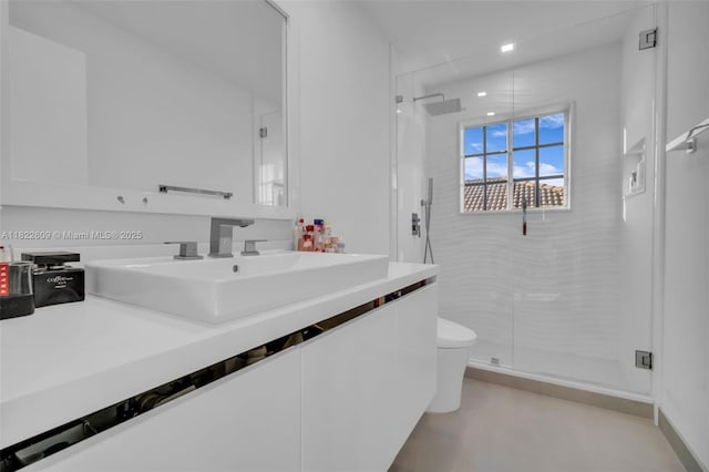 942 Lavender Cir, Weston, FL 33327 - bathroom featuring a shower stall, vanity, and recessed lighting