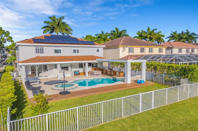 942 Lavender Cir, Weston, FL 33327 - view of pool with an outdoor hangout area, a fenced backyard, exterior kitchen, a patio, and outdoor dining space