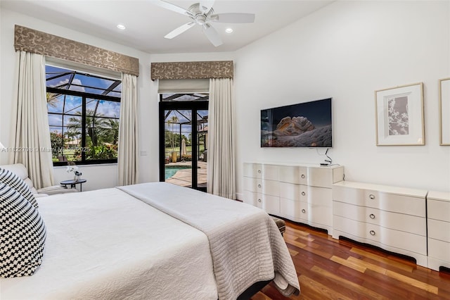 2489 Eagle Watch Ln, Weston, FL 33327 - bedroom featuring access to exterior, wood finished floors, recessed lighting, and a ceiling fan