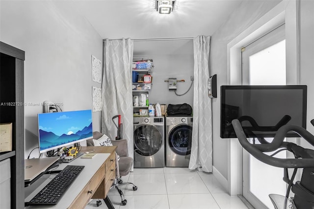 10371 SW 44th St, Miami, FL 33165 - laundry room with washing machine and dryer, marble look tile flooring, and an office area