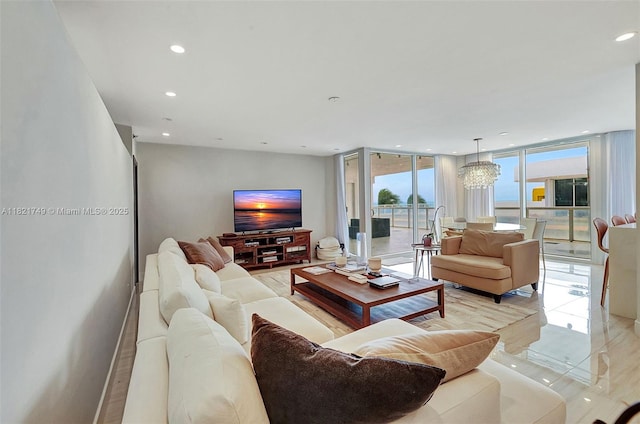 16425 Collins Ave Unit 311, Sunny Isles Beach, FL 33160 - living room featuring a wall of windows and recessed lighting