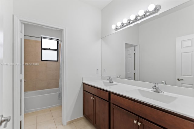 3557 W 94th Ter, Hialeah, FL 33018 - bathroom with double vanity, shower / bathtub combination with curtain, and tile patterned floors