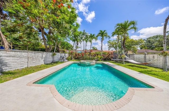 5781 SW 25th St, Miami, FL 33155 - view of pool with a fenced backyard and a pool with connected hot tub