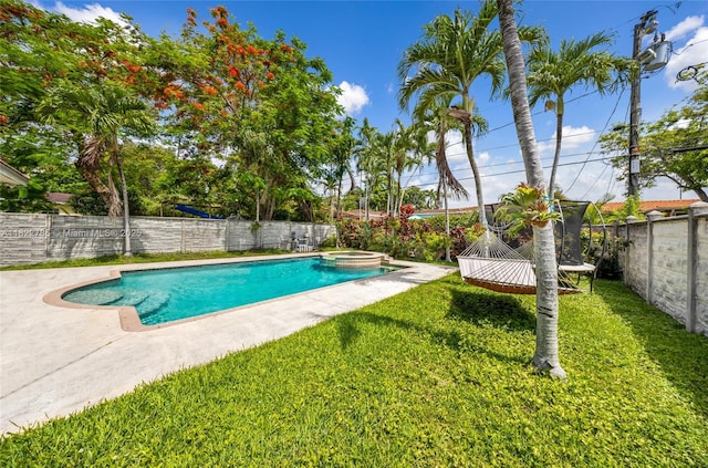 5781 SW 25th St, Miami, FL 33155 - view of pool with a fenced backyard and a pool with connected hot tub