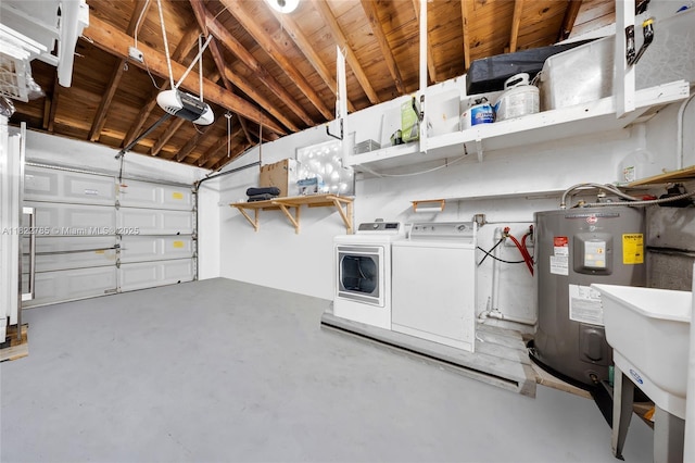 5781 SW 25th St, Miami, FL 33155 - garage with washer and clothes dryer, electric water heater, and a garage door opener
