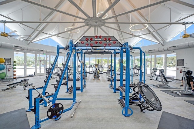 600 Three Islands Blvd Unit 615, Hallandale Beach, FL 33009 - gym with high vaulted ceiling