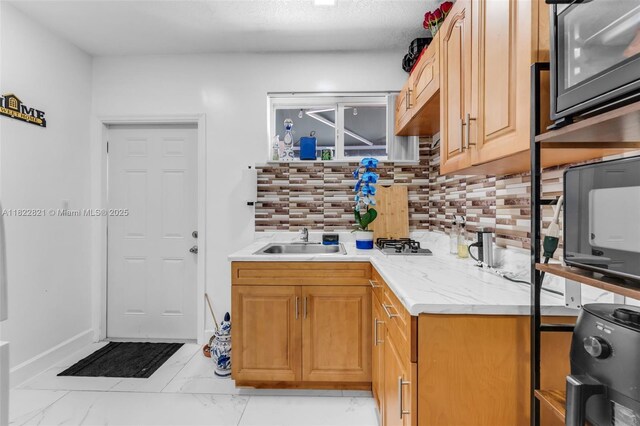 27645 SW 163rd Ave, Homestead, FL 33031 - kitchen featuring backsplash and light marble finish floors