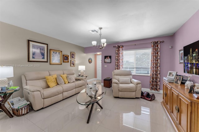 28540 SW 146th Ave, Homestead, FL 33033 - living room featuring a chandelier and light tile patterned floors