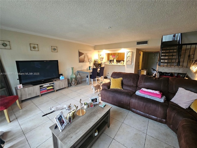 8401 W Sample Rd Unit 10, Coral Springs, FL 33065 - living area featuring ornamental molding, light tile patterned floors, and a textured ceiling