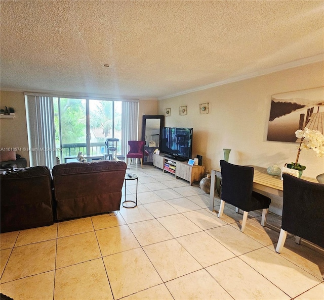 8401 W Sample Rd Unit 10, Coral Springs, FL 33065 - living area with crown molding, light tile patterned floors, and a textured ceiling
